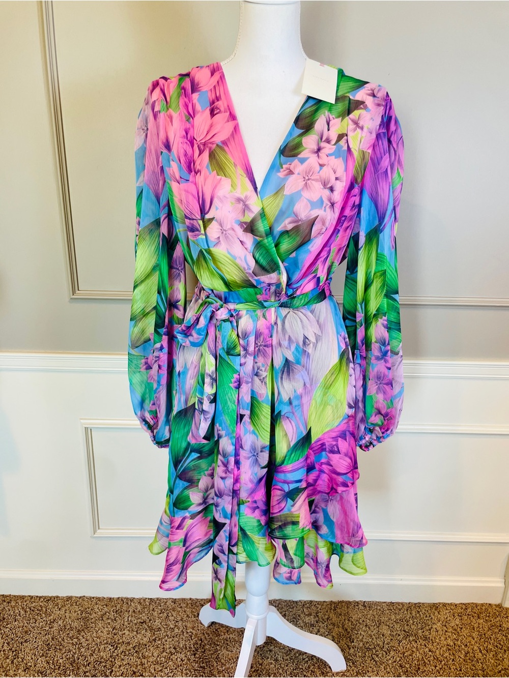 Alex Marie NEW 12 Laurel Chiffon Dress Wisteria Pink Purple V Neck Feminine $178